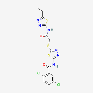 molecular formula C15H12Cl2N6O2S3 B2496342 2,5-dichloro-N-(5-((2-((5-ethyl-1,3,4-thiadiazol-2-yl)amino)-2-oxoethyl)thio)-1,3,4-thiadiazol-2-yl)benzamide CAS No. 389072-86-0