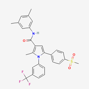 molecular formula C28H25F3N2O3S B2496344 N-(3,5-dimethylphenyl)-2-methyl-5-[4-(methylsulfonyl)phenyl]-1-[3-(trifluoromethyl)phenyl]-1H-pyrrole-3-carboxamide CAS No. 478043-46-8