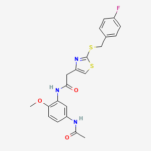 molecular formula C21H20FN3O3S2 B2496345 N-(5-acetamido-2-methoxyphenyl)-2-(2-((4-fluorobenzyl)thio)thiazol-4-yl)acetamide CAS No. 941984-67-4