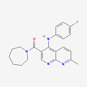 molecular formula C22H23FN4O B2496355 氮杂环庚烷-1-基(4-((4-氟苯基)氨基)-7-甲基-1,8-萘啶-3-基)甲酮 CAS No. 1251542-90-1