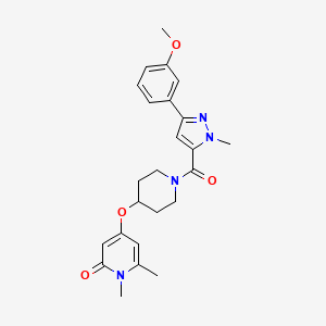molecular formula C24H28N4O4 B2496368 4-((1-(3-(3-methoxyphenyl)-1-methyl-1H-pyrazole-5-carbonyl)piperidin-4-yl)oxy)-1,6-dimethylpyridin-2(1H)-one CAS No. 1904205-42-0