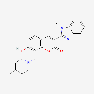 molecular formula C24H25N3O3 B2496378 7-hydroxy-3-(1-methyl-1H-benzo[d]imidazol-2-yl)-8-((4-methylpiperidin-1-yl)methyl)-2H-chromen-2-one CAS No. 301308-71-4
