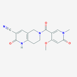 molecular formula C17H16N4O4 B2496386 6-(4-Methoxy-1-methyl-6-oxo-1,6-dihydropyridine-3-carbonyl)-2-oxo-1,2,5,6,7,8-hexahydro-1,6-naphthyridine-3-carbonitrile CAS No. 2034426-84-9