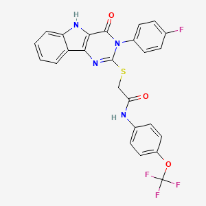 molecular formula C25H16F4N4O3S B2496399 2-((3-(4-fluorophenyl)-4-oxo-4,5-dihydro-3H-pyrimido[5,4-b]indol-2-yl)thio)-N-(4-(trifluoromethoxy)phenyl)acetamide CAS No. 536711-12-3