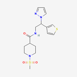 molecular formula C16H22N4O3S2 B2496416 N-(2-(1H-pyrazol-1-yl)-2-(thiophen-3-yl)ethyl)-1-(methylsulfonyl)piperidine-4-carboxamide CAS No. 2034340-42-4