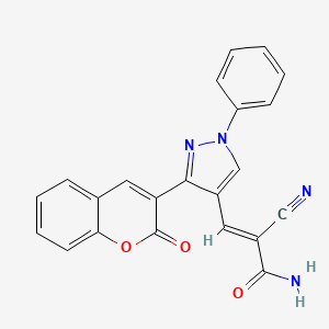 (E)-2-cyano-3-[3-(2-oxochromen-3-yl)-1-phenylpyrazol-4-yl]prop-2-enamide