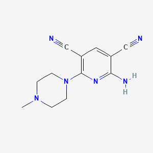 molecular formula C12H14N6 B2496435 2-氨基-6-(4-甲基哌嗪基)-3,5-吡啶二碳腈 CAS No. 154124-65-9