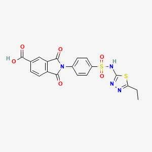 molecular formula C19H14N4O6S2 B2496446 Ácido 2-(4-(N-(5-etil-1,3,4-tiadiazol-2-il)sulfamoil)fenil)-1,3-dioxoisoindolina-5-carboxílico CAS No. 850782-34-2