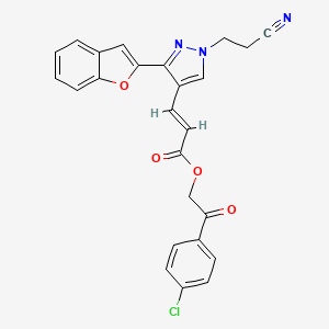 (E)-2-(4-chlorophenyl)-2-oxoethyl 3-(3-(benzofuran-2-yl)-1-(2-cyanoethyl)-1H-pyrazol-4-yl)acrylate