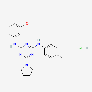 molecular formula C21H25ClN6O B2496465 N2-(3-甲氧基苯基)-6-(吡咯啉-1-基)-N4-(对甲苯基)-1,3,5-三嗪-2,4-二胺 盐酸盐 CAS No. 1179490-37-9