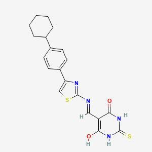 molecular formula C20H20N4O2S2 B2496475 5-(((4-(4-cyclohexylphenyl)thiazol-2-yl)amino)methylene)-2-thioxodihydropyrimidine-4,6(1H,5H)-dione CAS No. 1021262-90-7