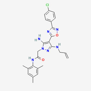 molecular formula C25H26ClN7O2 B2496478 2-(3-(allylamino)-5-amino-4-(3-(4-chlorophenyl)-1,2,4-oxadiazol-5-yl)-1H-pyrazol-1-yl)-N-mesitylacetamide CAS No. 1170957-25-1