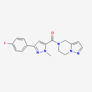 molecular formula C17H16FN5O B2496485 (6,7-dihydropyrazolo[1,5-a]pyrazin-5(4H)-yl)(3-(4-fluorophenyl)-1-methyl-1H-pyrazol-5-yl)methanone CAS No. 2034545-47-4