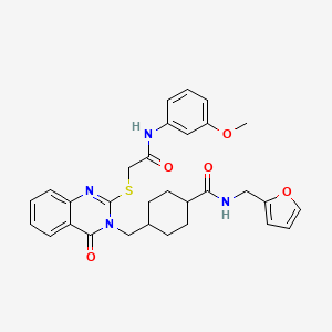 N-[(furan-2-yl)methyl]-4-{[2-({[(3-methoxyphenyl)carbamoyl]methyl}sulfanyl)-4-oxo-3,4-dihydroquinazolin-3-yl]methyl}cyclohexane-1-carboxamide