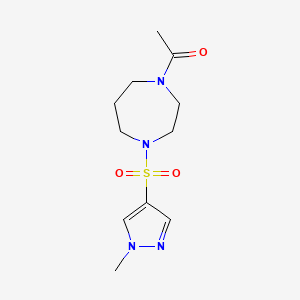 molecular formula C11H18N4O3S B2496497 1-(4-((1-methyl-1H-pyrazol-4-yl)sulfonyl)-1,4-diazepan-1-yl)ethanone CAS No. 1197698-75-1