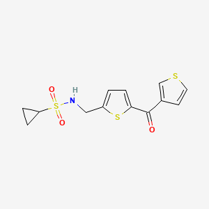 molecular formula C13H13NO3S3 B2496517 N-((5-(噻吩-3-甲酰)噻吩-2-基)甲基)环丙烷磺酰胺 CAS No. 1797760-87-2