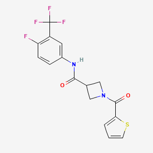 molecular formula C16H12F4N2O2S B2496520 N-(4-fluoro-3-(trifluoromethyl)phenyl)-1-(thiophene-2-carbonyl)azetidine-3-carboxamide CAS No. 1286711-08-7