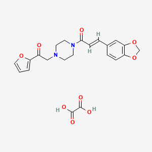 molecular formula C22H22N2O9 B2496530 (E)-3-(benzo[d][1,3]dioxol-5-yl)-1-(4-(2-(furan-2-yl)-2-oxoethyl)piperazin-1-yl)prop-2-en-1-one oxalate CAS No. 1351663-58-5