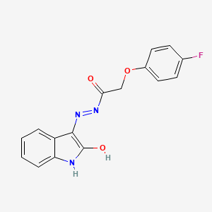 molecular formula C16H12FN3O3 B2496532 3-(2-(4-Fluorophenoxy)acetylhydrazidyl)-2-oxoindoline CAS No. 351493-80-6