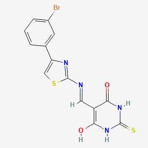 molecular formula C14H9BrN4O2S2 B2496553 5-(((4-(3-溴苯基)噻唑-2-基)氨基)甲亚硫代二氢嘧啶-4,6(1H,5H)-二酮 CAS No. 1021229-69-5