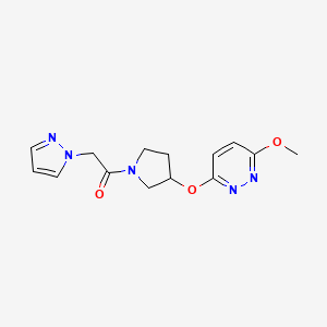 molecular formula C14H17N5O3 B2496555 1-(3-((6-甲氧基吡啶-3-基)氧基)吡咯烷-1-基)-2-(1H-吡唑-1-基)乙酮 CAS No. 2034248-51-4