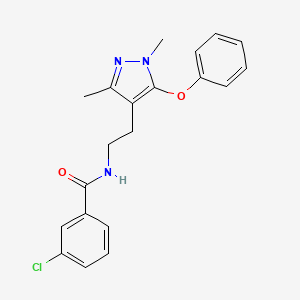 molecular formula C20H20ClN3O2 B2496556 3-chloro-N-[2-(1,3-dimethyl-5-phenoxy-1H-pyrazol-4-yl)ethyl]benzenecarboxamide CAS No. 477711-49-2