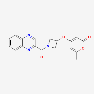 molecular formula C18H15N3O4 B2496567 6-methyl-4-((1-(quinoxaline-2-carbonyl)azetidin-3-yl)oxy)-2H-pyran-2-one CAS No. 1798512-15-8