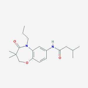 molecular formula C19H28N2O3 B2496575 N-(3,3-dimethyl-4-oxo-5-propyl-2,3,4,5-tetrahydrobenzo[b][1,4]oxazepin-7-yl)-3-methylbutanamide CAS No. 921864-11-1