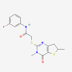 2-((3,6-dimethyl-4-oxo-3,4,6,7-tetrahydrothieno[3,2-d]pyrimidin-2-yl)thio)-N-(3-fluorophenyl)acetamide