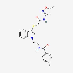 4-methyl-N-(2-(3-((2-((5-methylisoxazol-3-yl)amino)-2-oxoethyl)thio)-1H-indol-1-yl)ethyl)benzamide