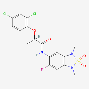 molecular formula C17H16Cl2FN3O4S B2496606 2-(2,4-dichlorophenoxy)-N-(6-fluoro-1,3-dimethyl-2,2-dioxido-1,3-dihydrobenzo[c][1,2,5]thiadiazol-5-yl)propanamide CAS No. 2034404-16-3