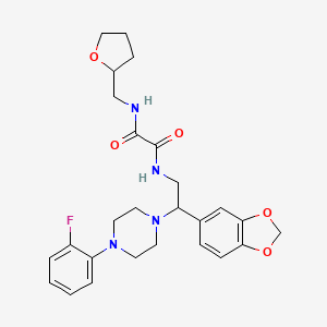 molecular formula C26H31FN4O5 B2496608 N1-(2-(benzo[d][1,3]dioxol-5-yl)-2-(4-(2-fluorophenyl)piperazin-1-yl)ethyl)-N2-((tetrahydrofuran-2-yl)methyl)oxalamide CAS No. 896364-81-1