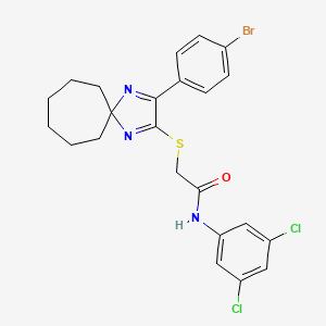 molecular formula C23H22BrCl2N3OS B2496617 2-{[3-(4-bromophenyl)-1,4-diazaspiro[4.6]undeca-1,3-dien-2-yl]sulfanyl}-N-(3,5-dichlorophenyl)acetamide CAS No. 899918-10-6