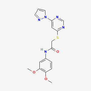 N-(3,4-Dimethoxyphenyl)-2-(6-pyrazol-1-ylpyrimidin-4-yl)sulfanylacetamide