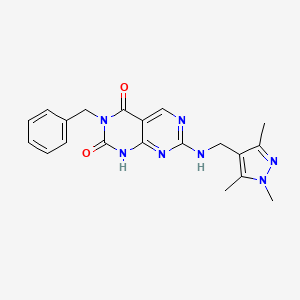 molecular formula C20H21N7O2 B2496656 3-benzyl-7-{[(1,3,5-trimethyl-1H-pyrazol-4-yl)methyl]amino}pyrimido[4,5-d]pyrimidine-2,4(1H,3H)-dione CAS No. 1396673-58-7