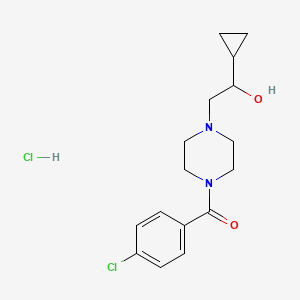 molecular formula C16H22Cl2N2O2 B2496662 (4-氯苯基)(4-(2-环丙基-2-羟基乙基)哌嗪-1-基)甲酮盐酸盐 CAS No. 1396711-51-5