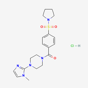 molecular formula C19H26ClN5O3S B2496698 (4-(1-methyl-1H-imidazol-2-yl)piperazin-1-yl)(4-(pyrrolidin-1-ylsulfonyl)phenyl)methanone hydrochloride CAS No. 1185120-49-3
