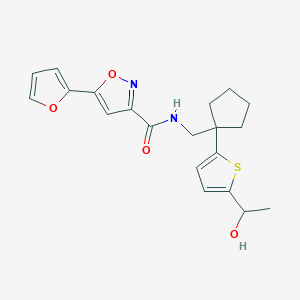 molecular formula C20H22N2O4S B2496752 5-(furan-2-yl)-N-((1-(5-(1-hydroxyethyl)thiophen-2-yl)cyclopentyl)methyl)isoxazole-3-carboxamide CAS No. 2034500-05-3