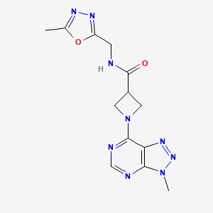 molecular formula C13H15N9O2 B2496780 N-((5-methyl-1,3,4-oxadiazol-2-yl)methyl)-1-(3-methyl-3H-[1,2,3]triazolo[4,5-d]pyrimidin-7-yl)azetidine-3-carboxamide CAS No. 1448124-23-9
