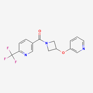 molecular formula C15H12F3N3O2 B2496785 (3-(Pyridin-3-yloxy)azetidin-1-yl)(6-(trifluoromethyl)pyridin-3-yl)methanone CAS No. 1904317-54-9