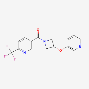 molecular formula C15H12F3N3O2 B2496785 (3-(Pyridin-3-yloxy)azetidin-1-yl)(6-(trifluoromethyl)pyridin-3-yl)methanon CAS No. 1904317-54-9