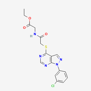 molecular formula C17H16ClN5O3S B2496787 乙酸-2-[[2-[1-(3-氯苯基)吡唑并[3,4-d]嘧啶-4-基]硫代乙酰]氨基]乙酸乙酯 CAS No. 893919-97-6