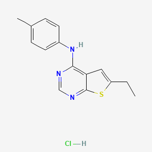 molecular formula C15H16ClN3S B2496802 6-ethyl-N-(p-tolyl)thieno[2,3-d]pyrimidin-4-amine hydrochloride CAS No. 1216430-26-0
