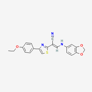 molecular formula C21H17N3O3S B2496804 (E)-3-(benzo[d][1,3]dioxol-5-ylamino)-2-(4-(4-ethoxyphenyl)thiazol-2-yl)acrylonitrile CAS No. 378206-22-5