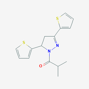 molecular formula C15H16N2OS2 B2496811 1-(3,5-di(thiophen-2-yl)-4,5-dihydro-1H-pyrazol-1-yl)-2-methylpropan-1-one CAS No. 927556-27-2