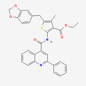 Ethyl 5-(1,3-benzodioxol-5-ylmethyl)-4-methyl-2-[(2-phenylquinoline-4-carbonyl)amino]thiophene-3-carboxylate