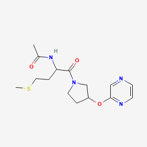 molecular formula C15H22N4O3S B2496848 N-(4-(甲硫氧基)-1-氧代-1-(3-(吡嗪-2-基氧基)吡咯烷-1-基)丁基)乙酰胺 CAS No. 2034202-22-5
