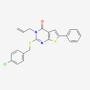 molecular formula C22H17ClN2OS2 B2496852 3-allyl-2-((4-chlorobenzyl)thio)-6-phenylthieno[2,3-d]pyrimidin-4(3H)-one CAS No. 503432-23-3