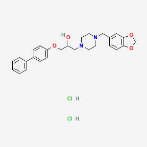 molecular formula C27H32Cl2N2O4 B2496865 1-([1,1'-联苯基]-4-氧基)-3-(4-(苯并[d][1,3]二噁嗪-5-基甲基)哌嗪-1-基)丙醇二盐酸盐 CAS No. 1216470-05-1