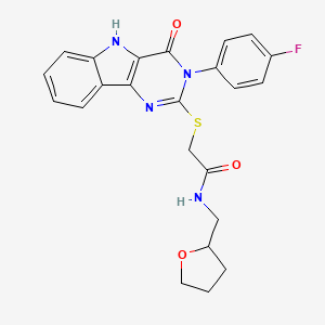 2-[[3-(4-fluorophenyl)-4-oxo-5H-pyrimido[5,4-b]indol-2-yl]sulfanyl]-N-(oxolan-2-ylmethyl)acetamide